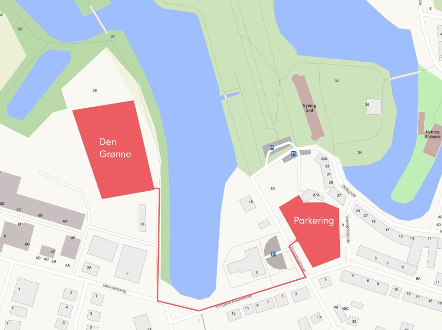 Kort over Den Grønne og Parkering.